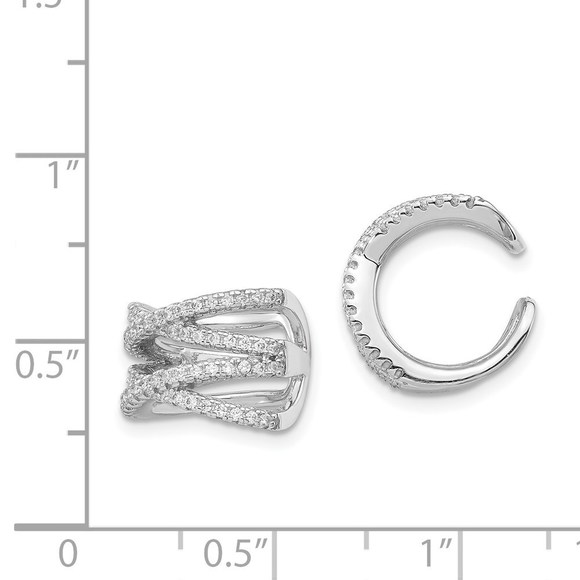 Sterling Silver Rhodium-plated Polished CZ Double 'X' Single Cuff Earring - Picture 2 of 4